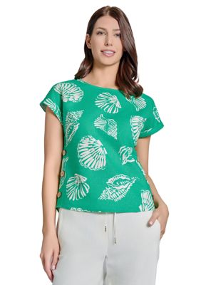 JONES NEW YORK Women's Petite Button Detail Linen Blouse, PXL