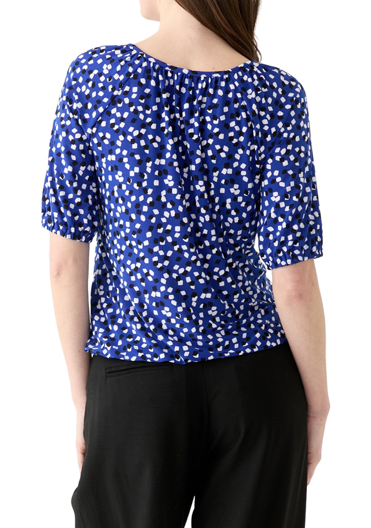 Womens Printed Keyhole Peasant Top