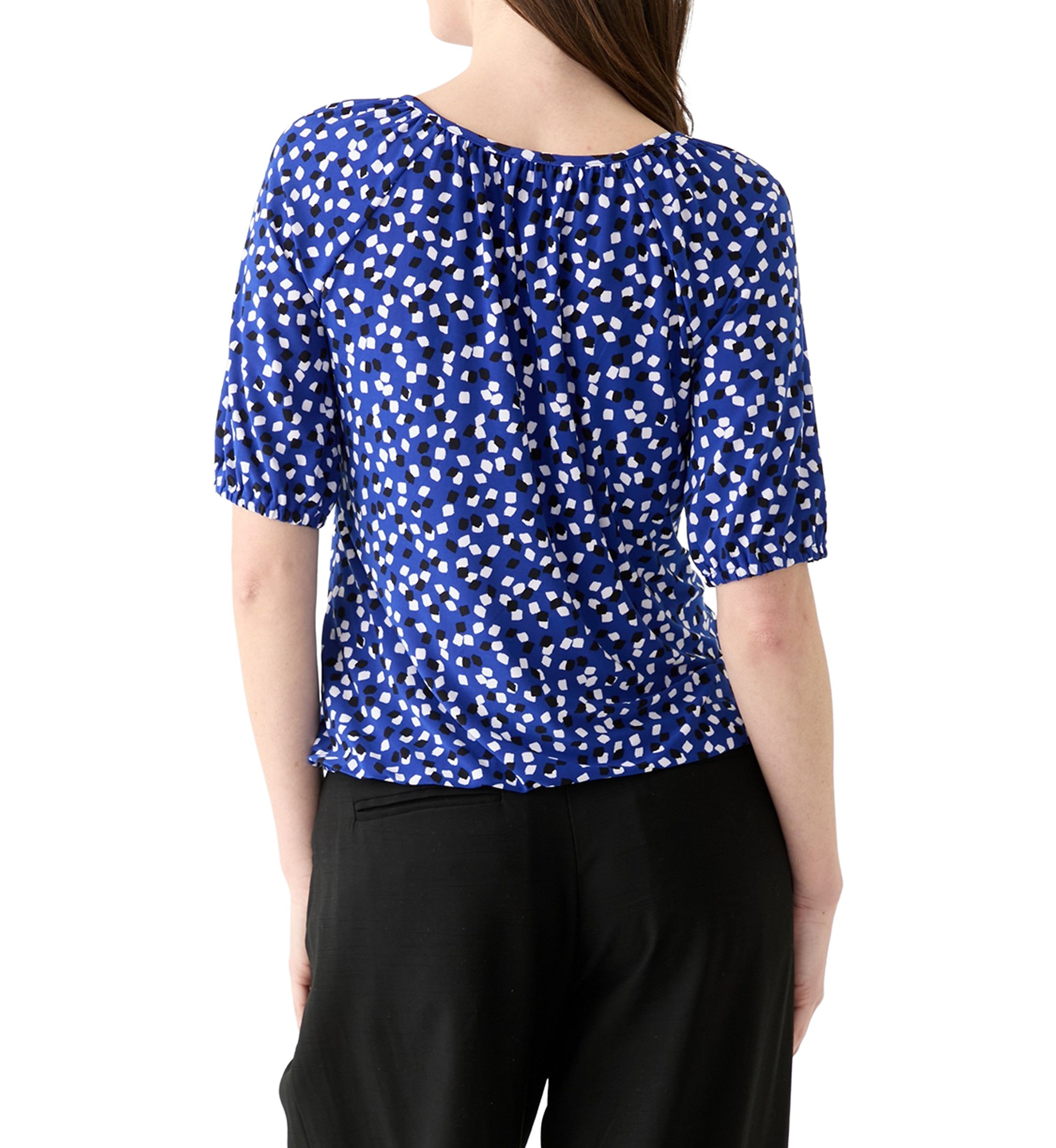 Womens Printed Keyhole Peasant Top