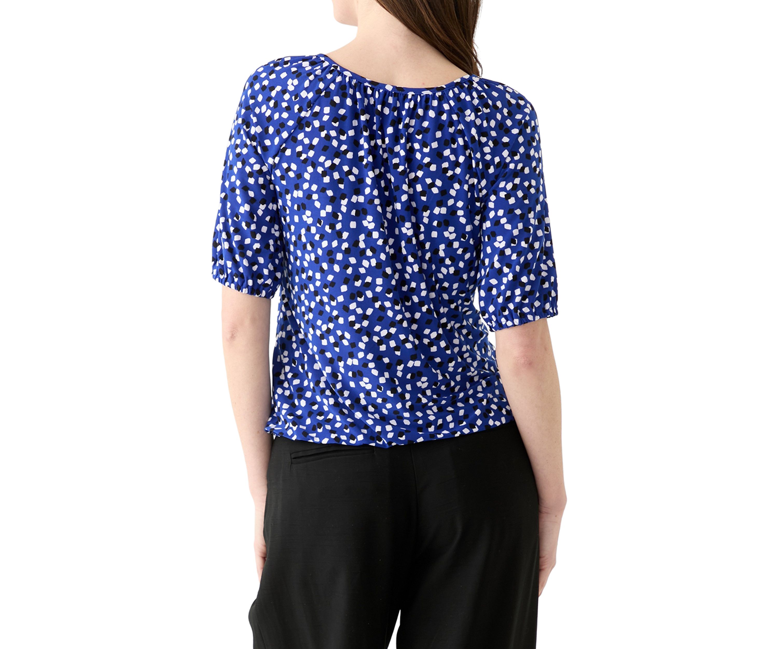 Womens Printed Keyhole Peasant Top