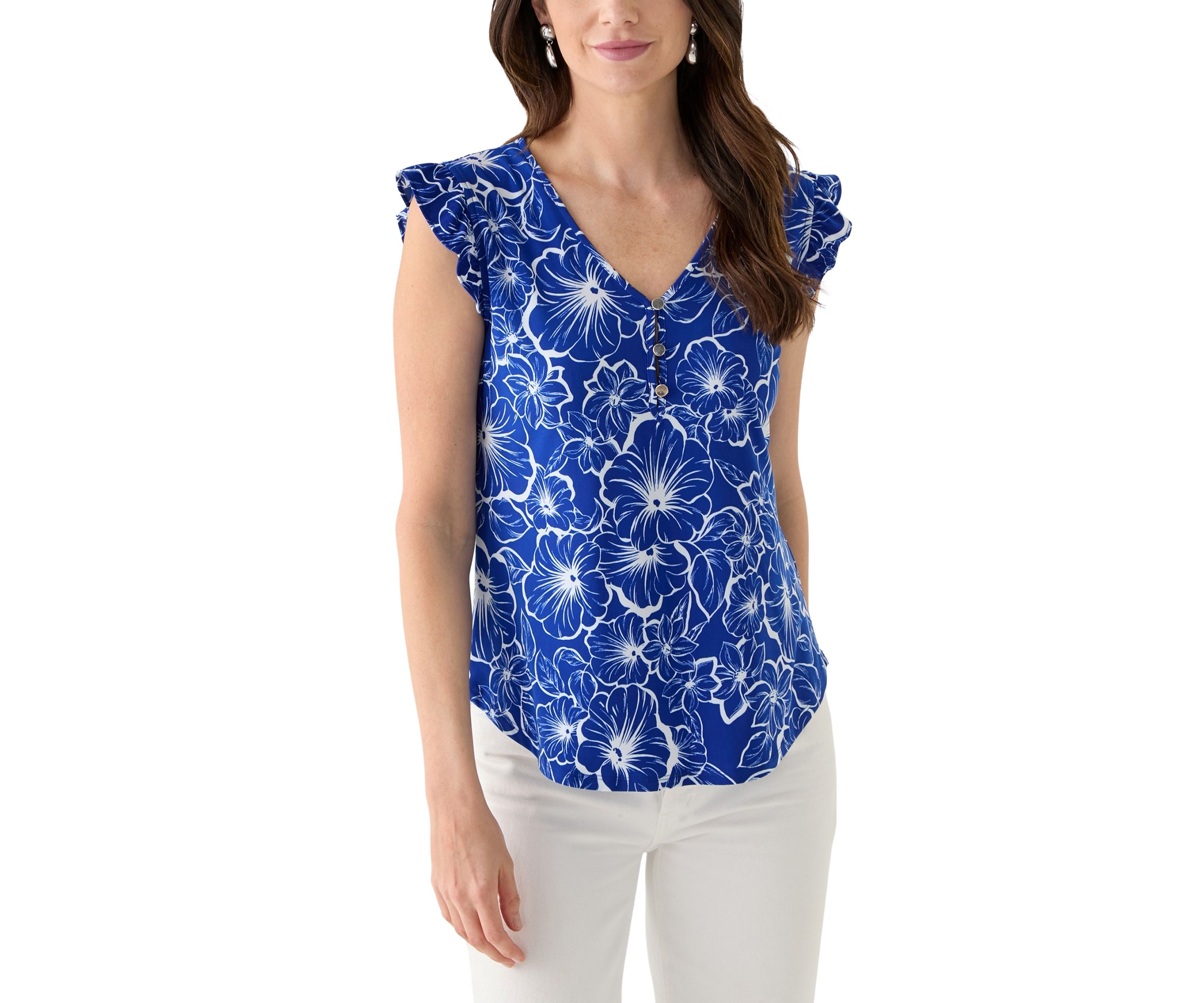 Womens Printed Flutter Sleeve Top