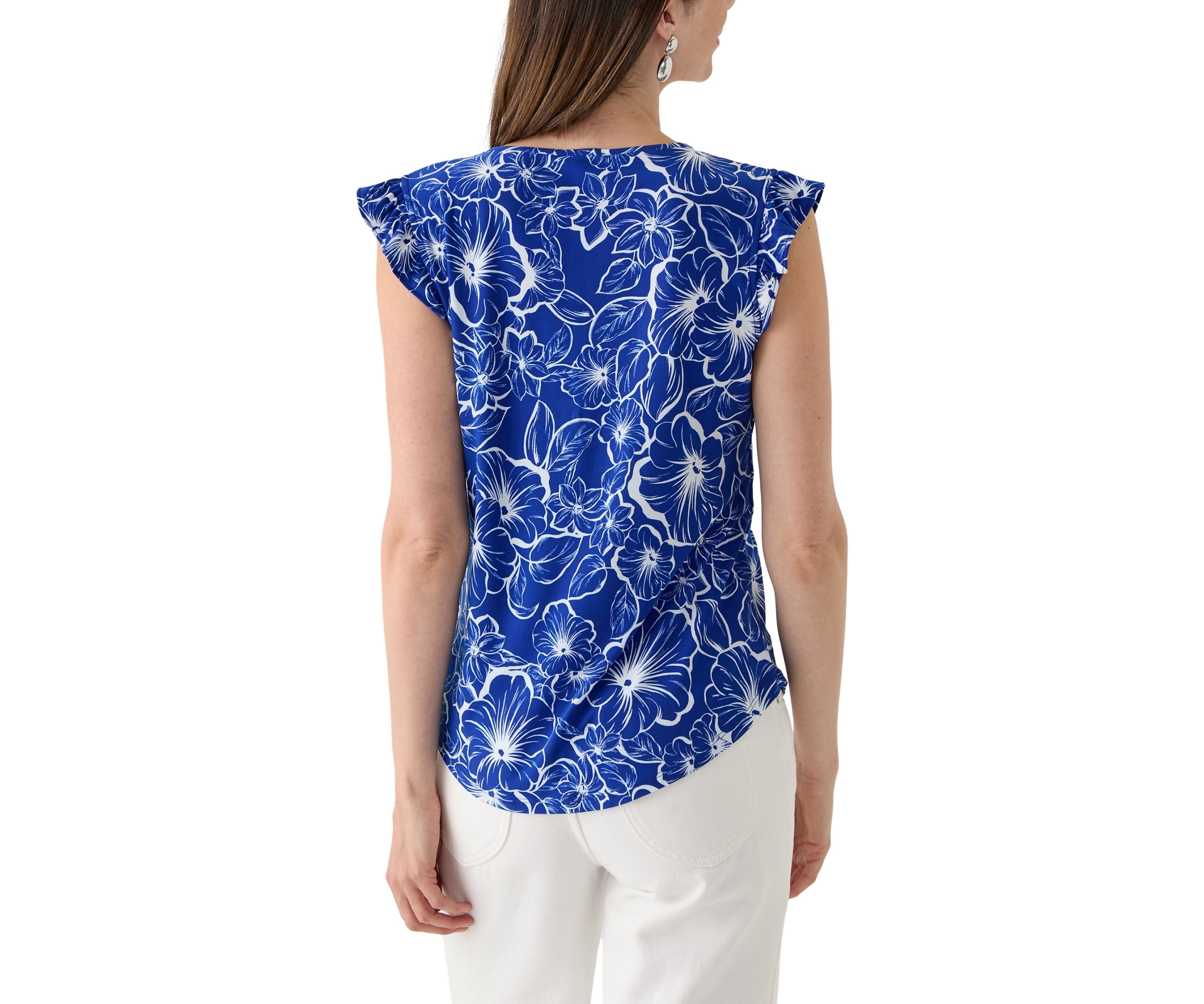 Womens Printed Flutter Sleeve Top