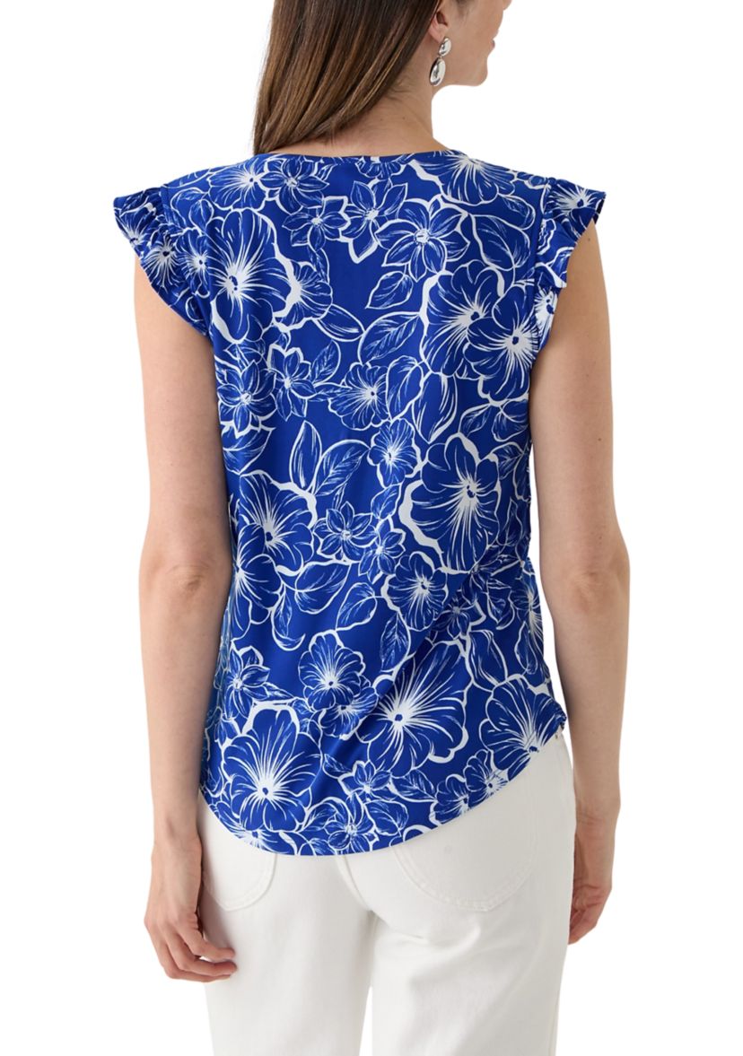 Womens Printed Flutter Sleeve Top