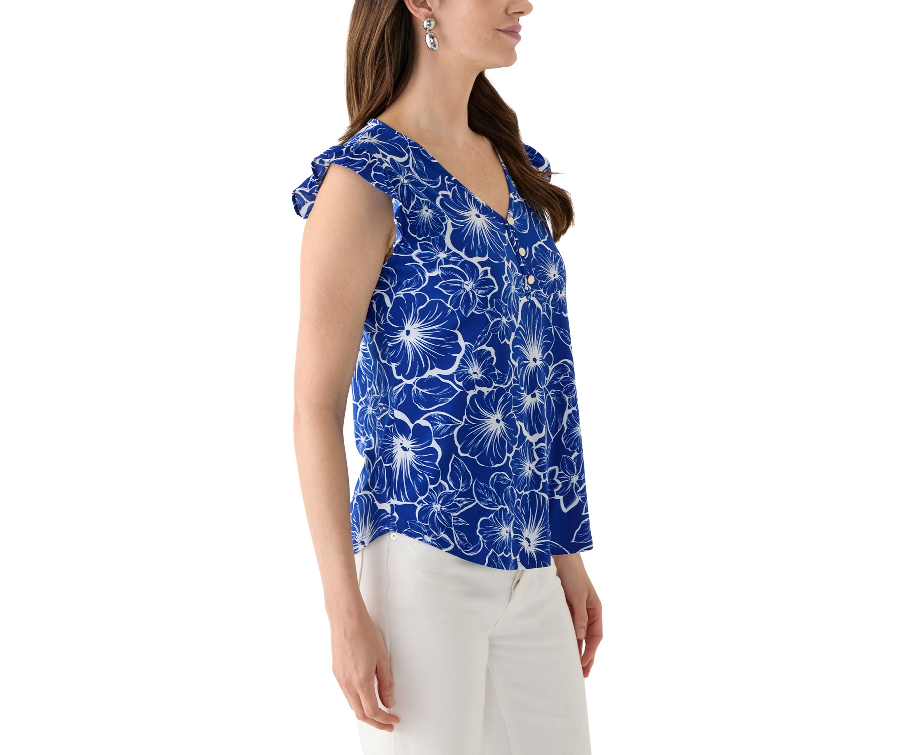 Womens Printed Flutter Sleeve Top