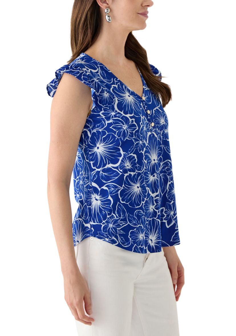 Womens Printed Flutter Sleeve Top