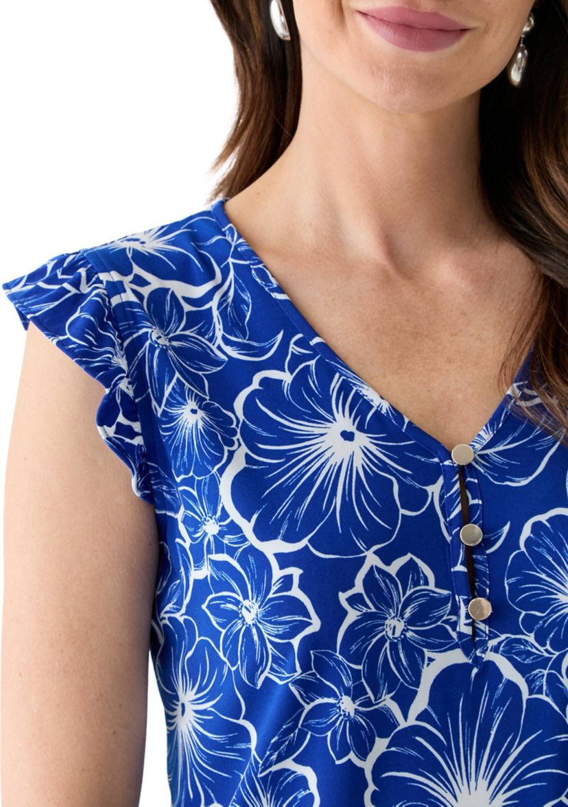 Womens Printed Flutter Sleeve Top