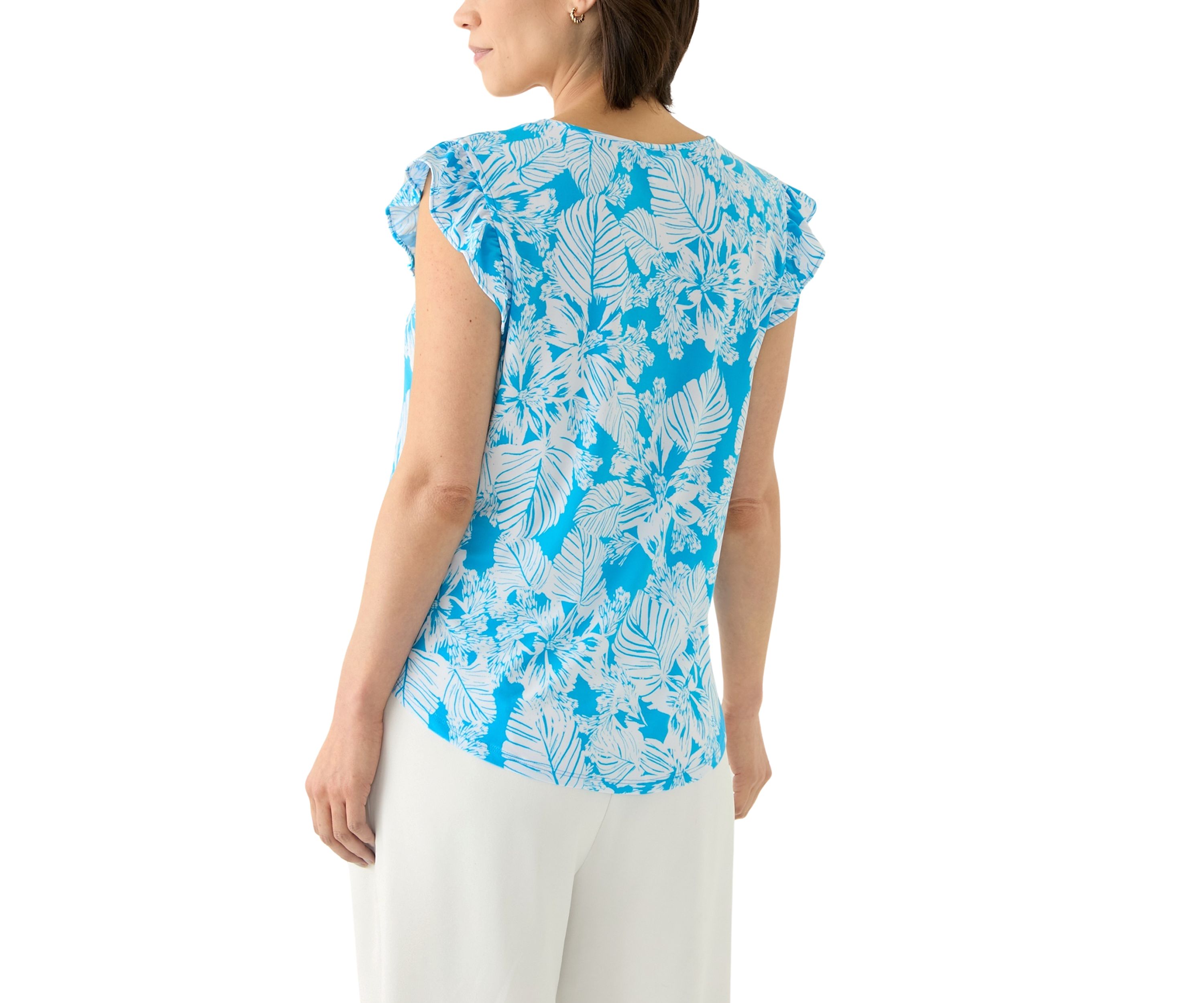 Petite Tropical Print V-Neck Blouse