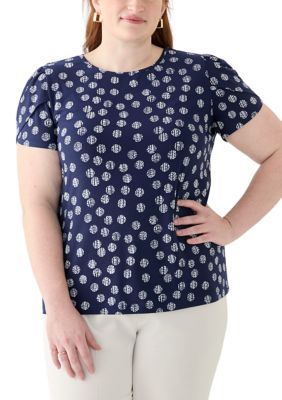 AK Anne Klein Women's Plus Size Tulip Sleeve Printed Top