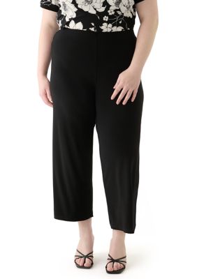 AK Anne Klein Women's Petite Pull On Knit Wide Leg Cropped Pants