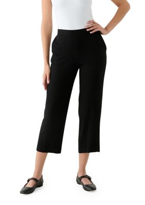 AK Anne Klein Women's Pull On Bubble Check Cropped Pants, Black, XS