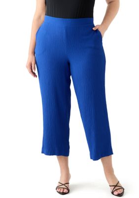 AK Anne Klein Women's Pull On Bubble Check Cropped Pants