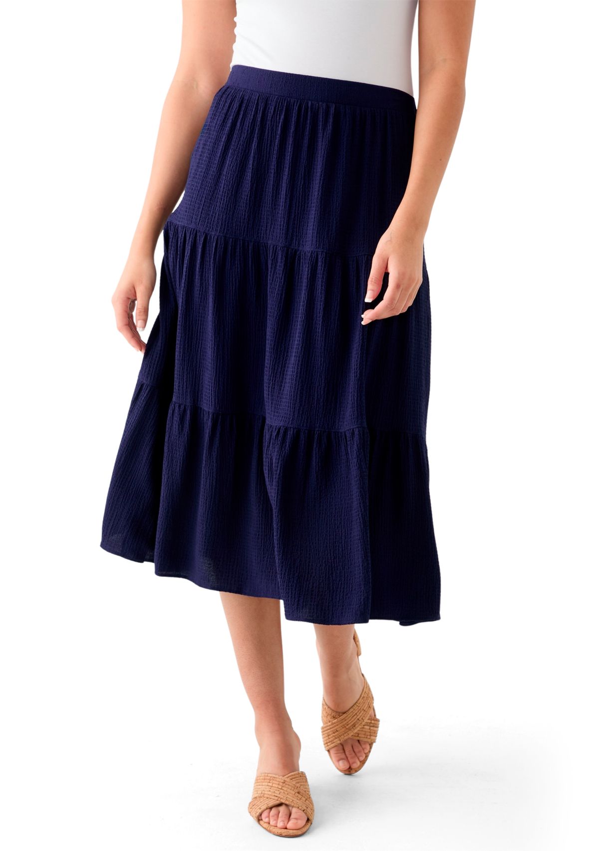 Womens Tiered Bubble Crepe Skirt 