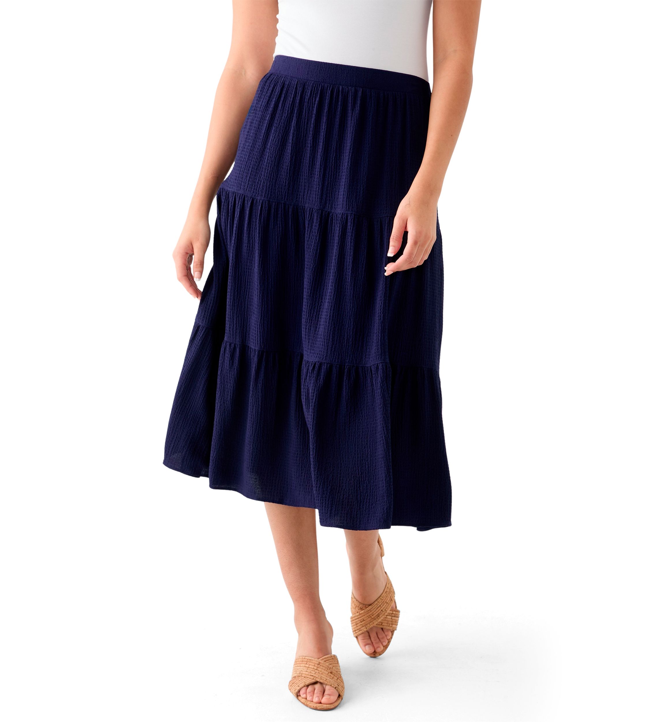 Womens Tiered Bubble Crepe Skirt 