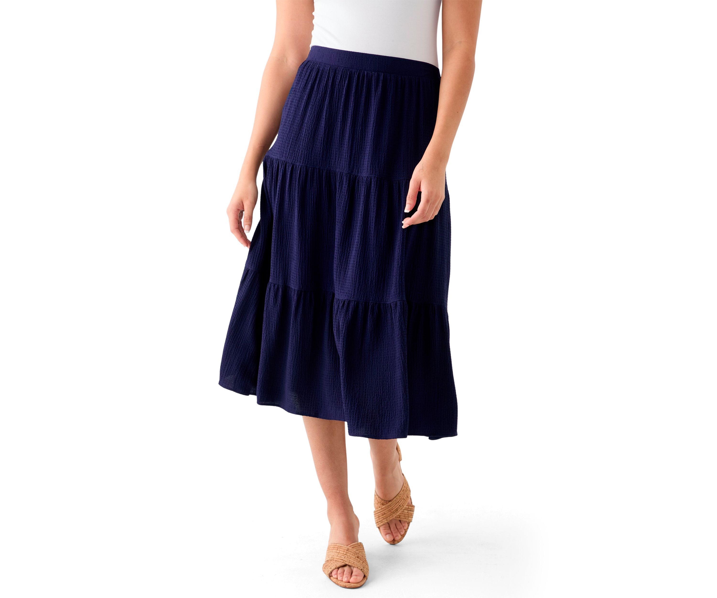 Womens Tiered Bubble Crepe Skirt 