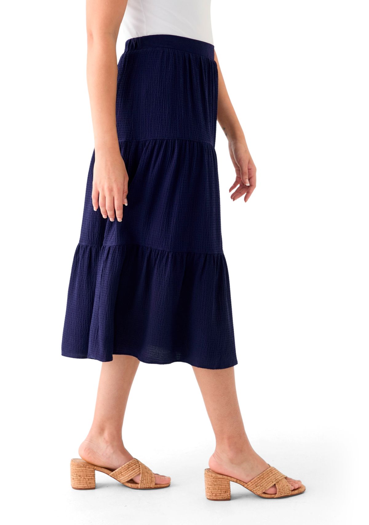 Womens Tiered Bubble Crepe Skirt 