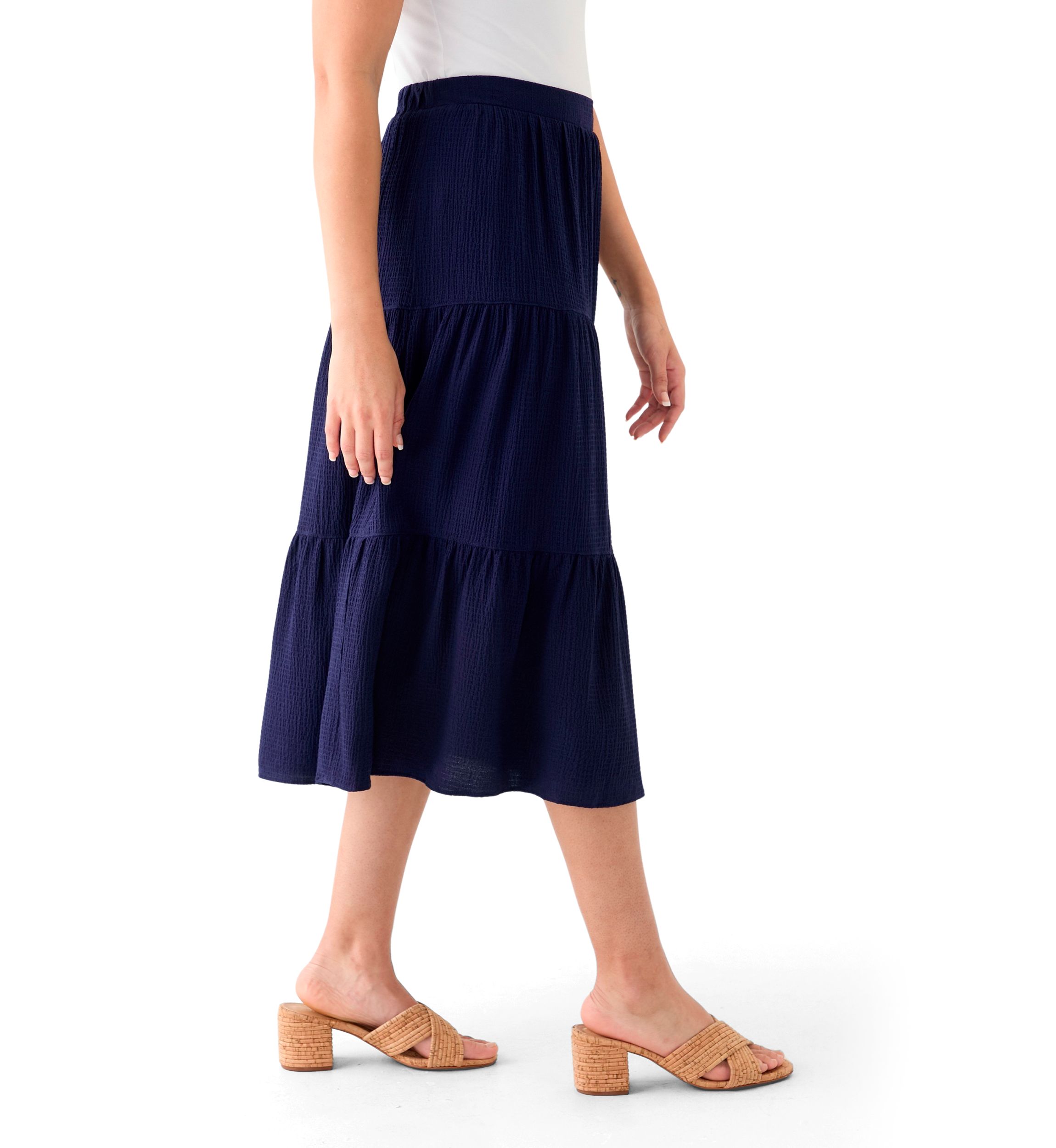 Womens Tiered Bubble Crepe Skirt 