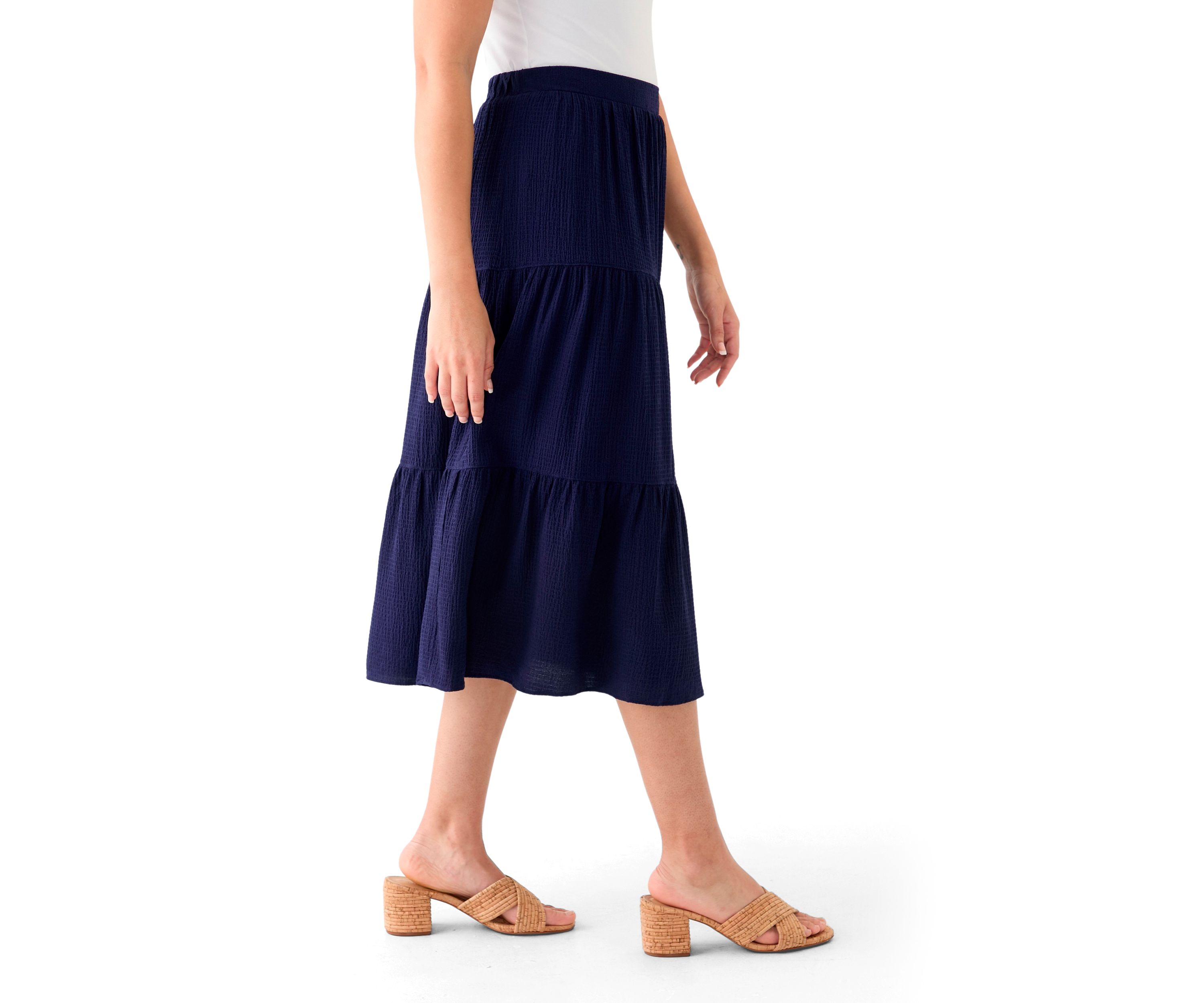 Womens Tiered Bubble Crepe Skirt 