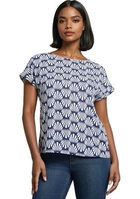JONES NEW YORK Women's Petite Short Sleeve Button Detail Blouse, PL