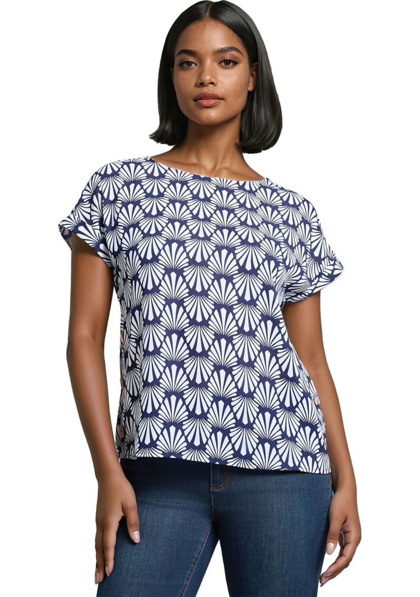Petite Short Sleeve Button Detail Blouse 