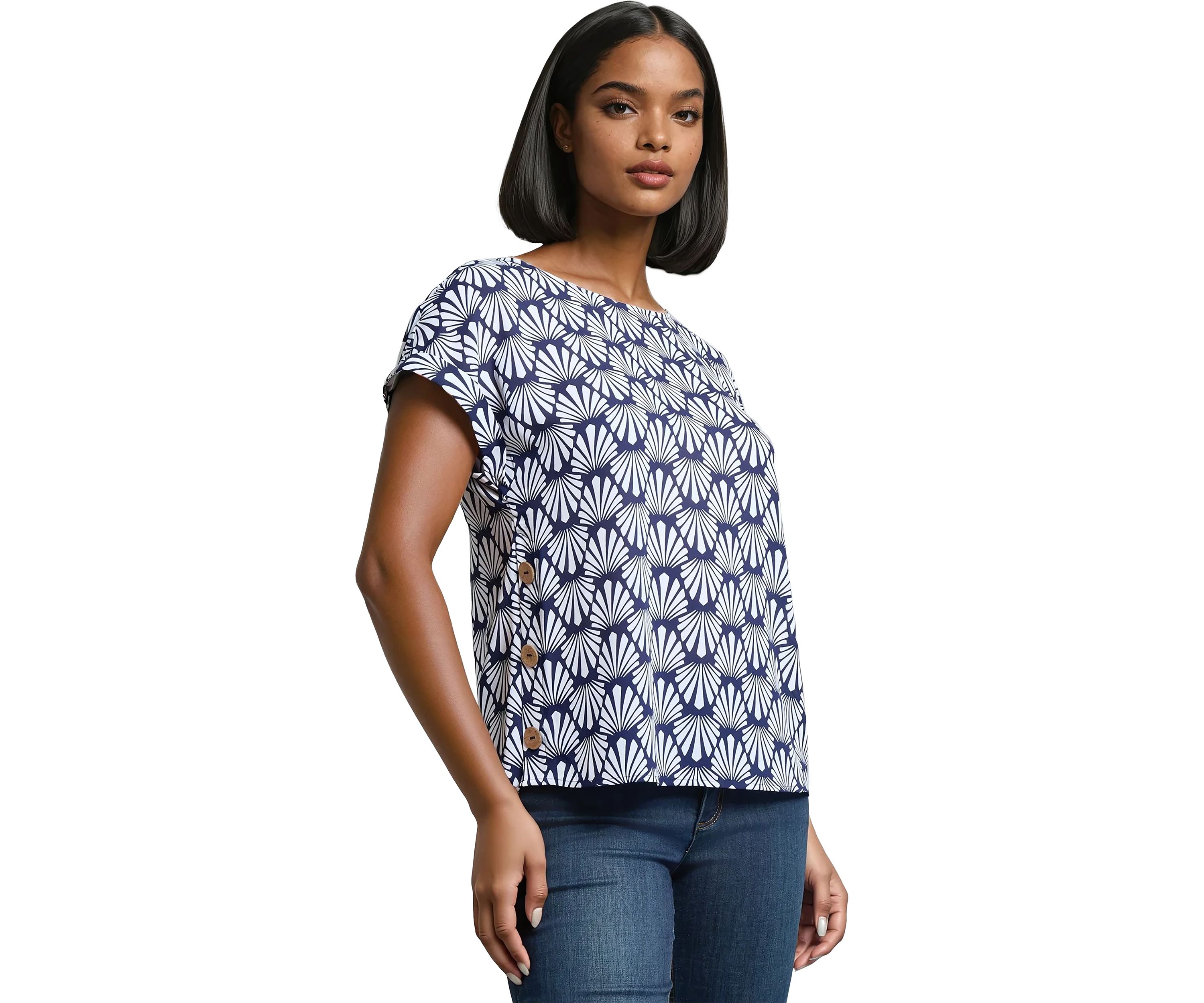 Petite Short Sleeve Button Detail Blouse 