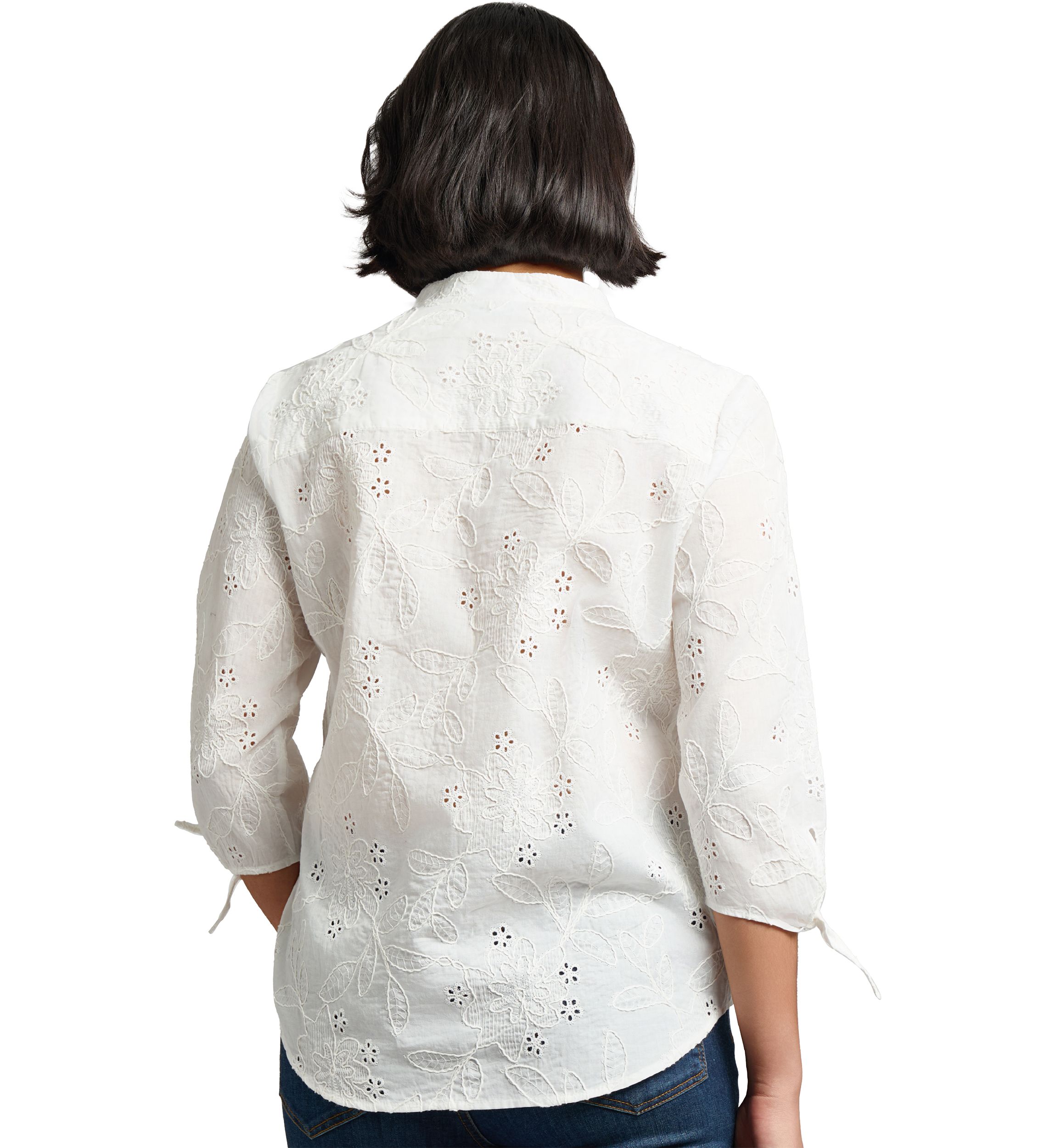 Petite Y-Neck Button Front Roll Sleeve Blouse 
