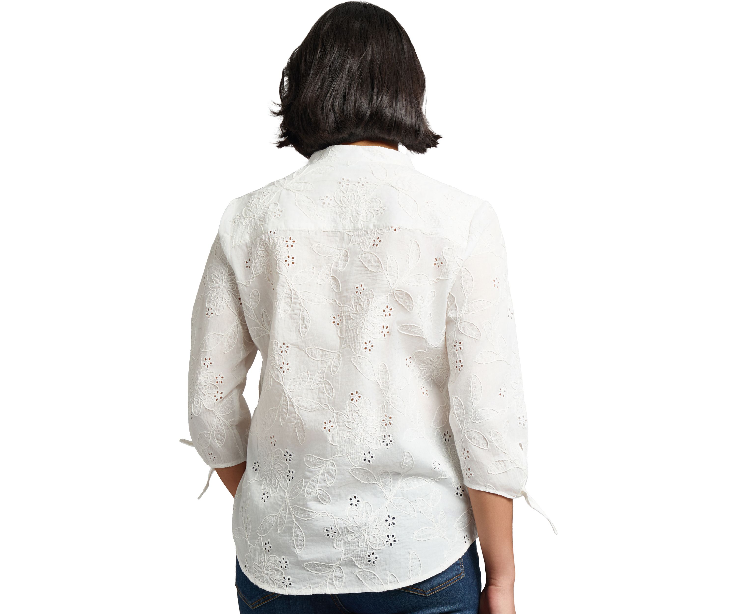 Petite Y-Neck Button Front Roll Sleeve Blouse 