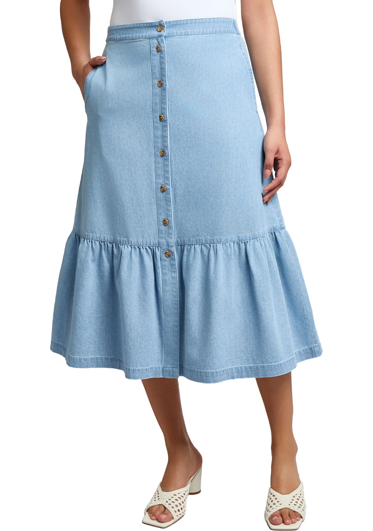 Petite Tiered Button Up Skirt 