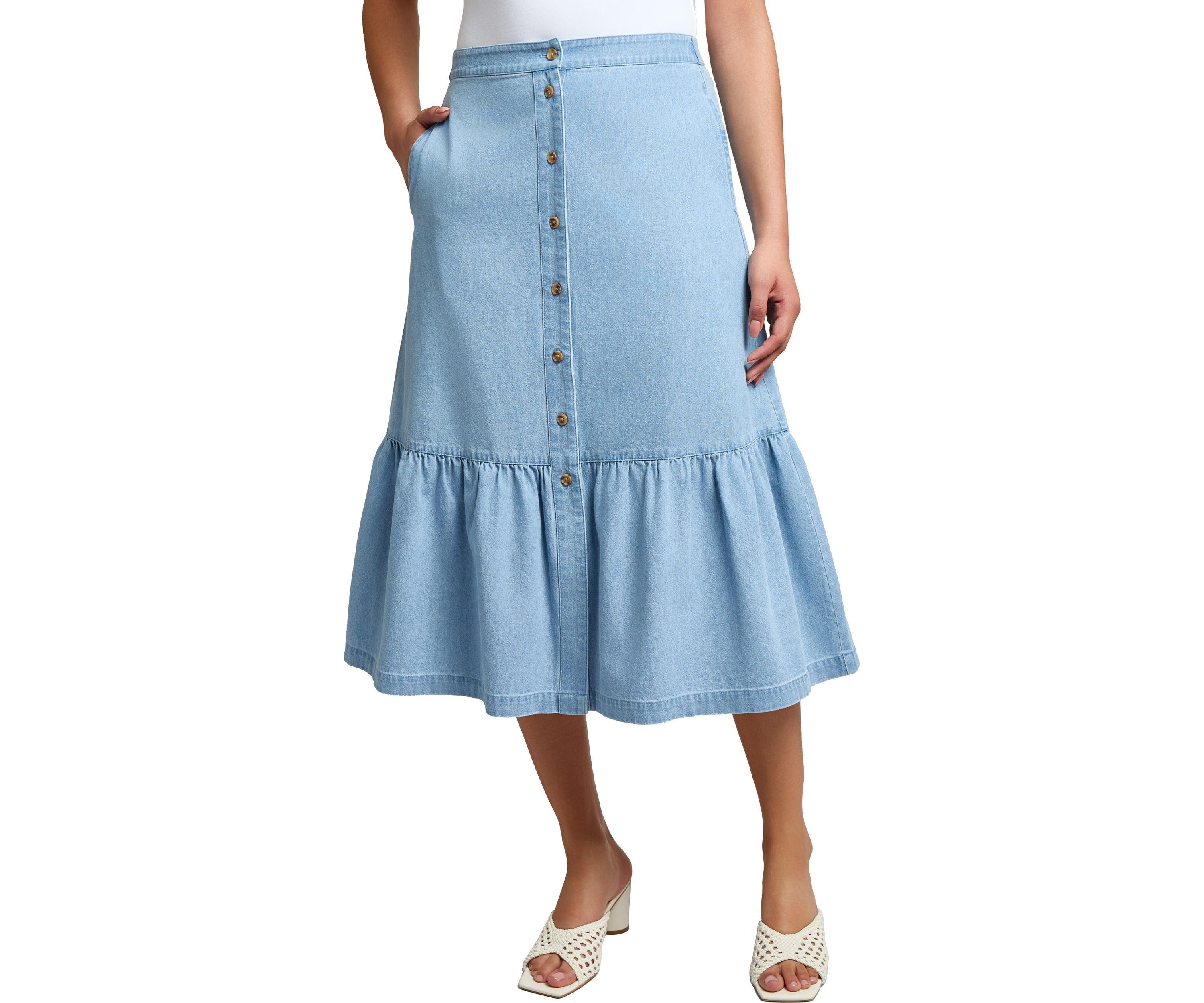 Petite Tiered Button Up Skirt 