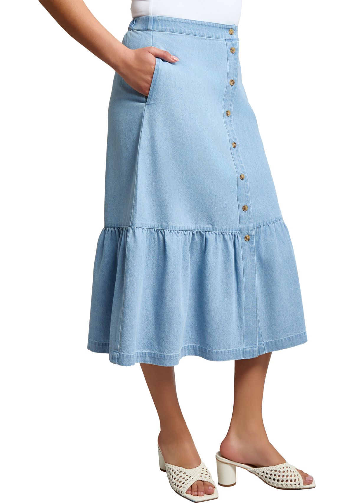 Petite Tiered Button Up Skirt 