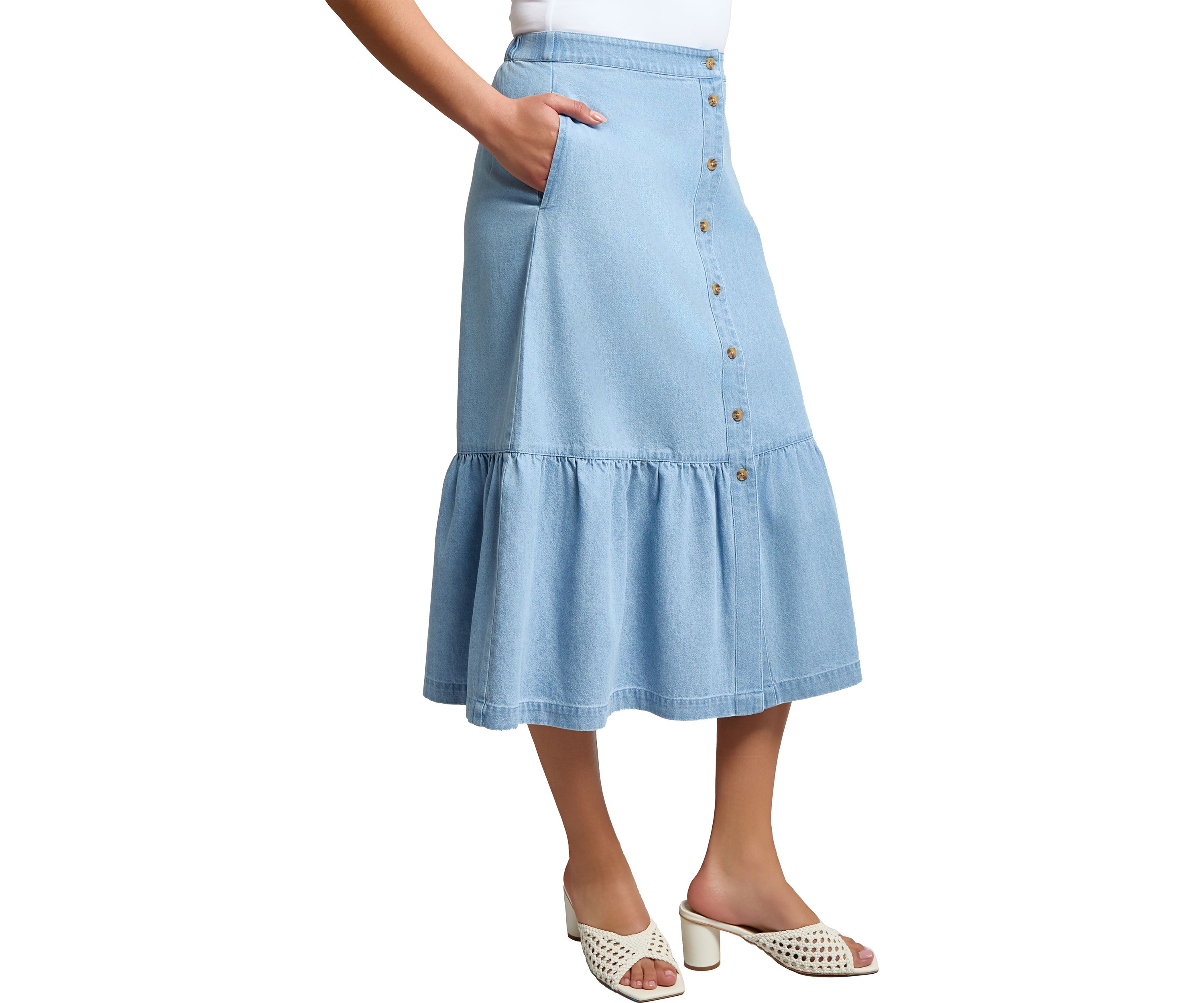 Petite Tiered Button Up Skirt 