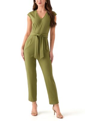 AK Anne Klein Women's V-Neck Extended Shoulder Jumpsuit, XS