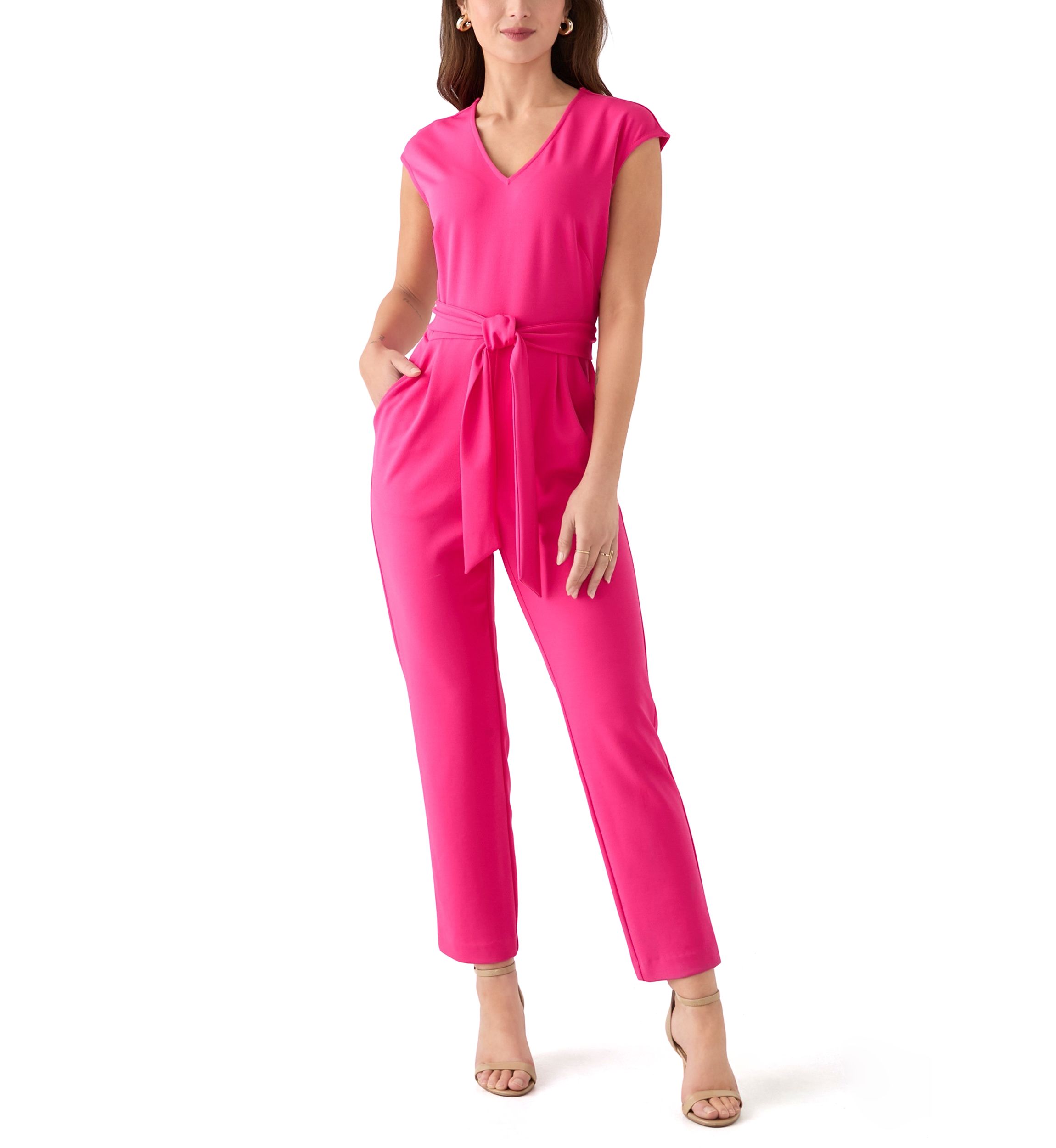 Womens V-Neck Extended Shoulder Jumpsuit