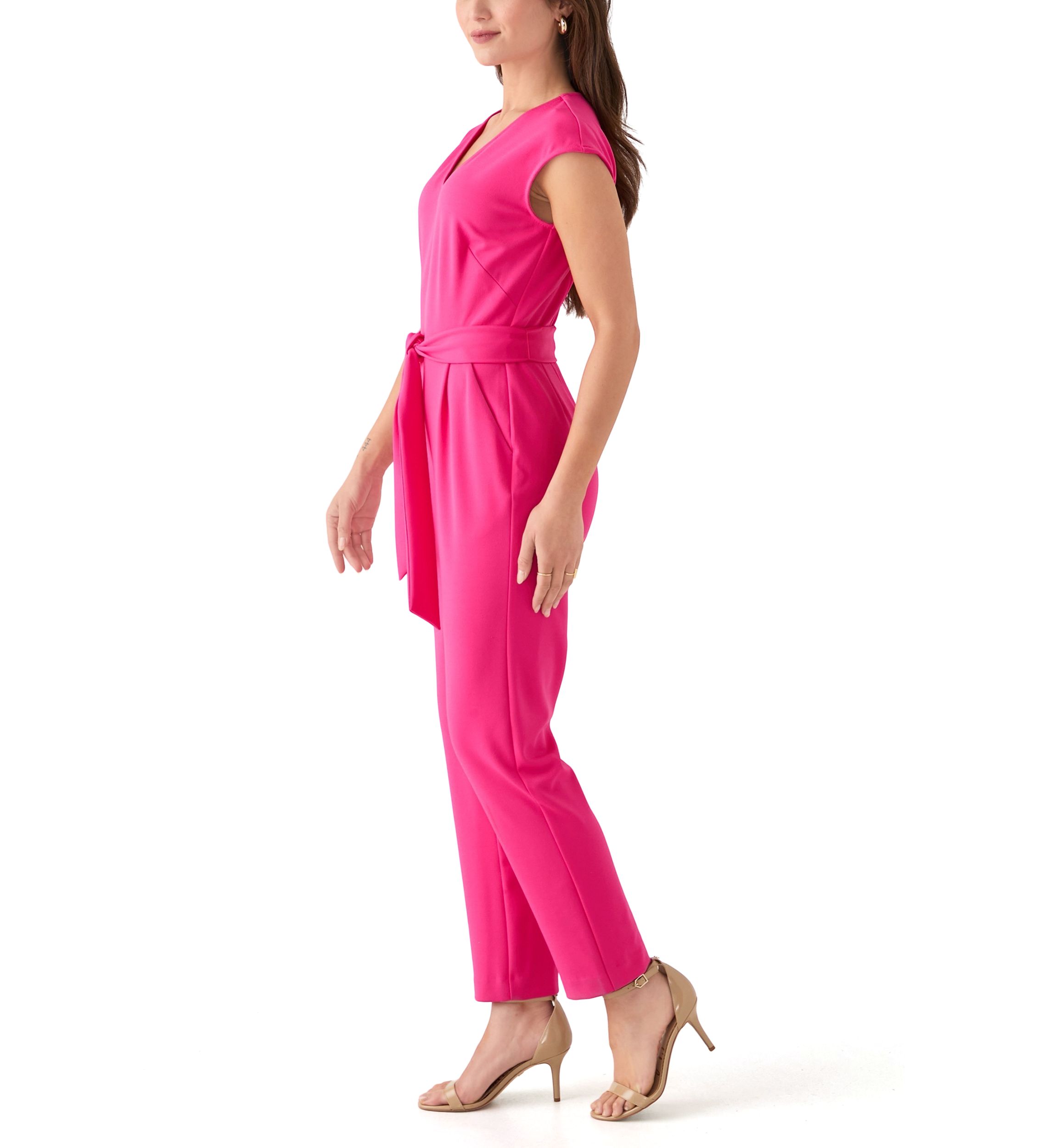 Womens V-Neck Extended Shoulder Jumpsuit