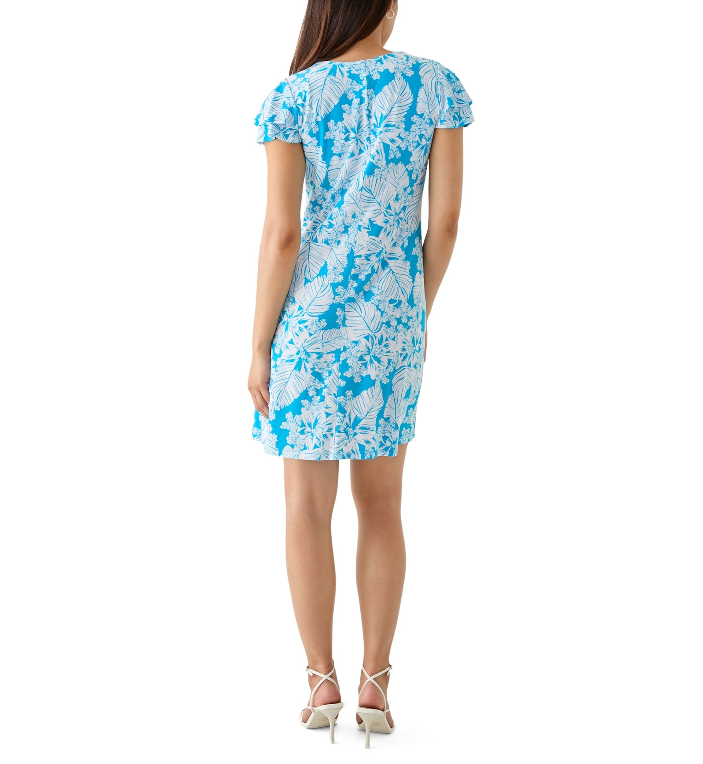 Womens Flutter Sleeve Printed Swing Dress