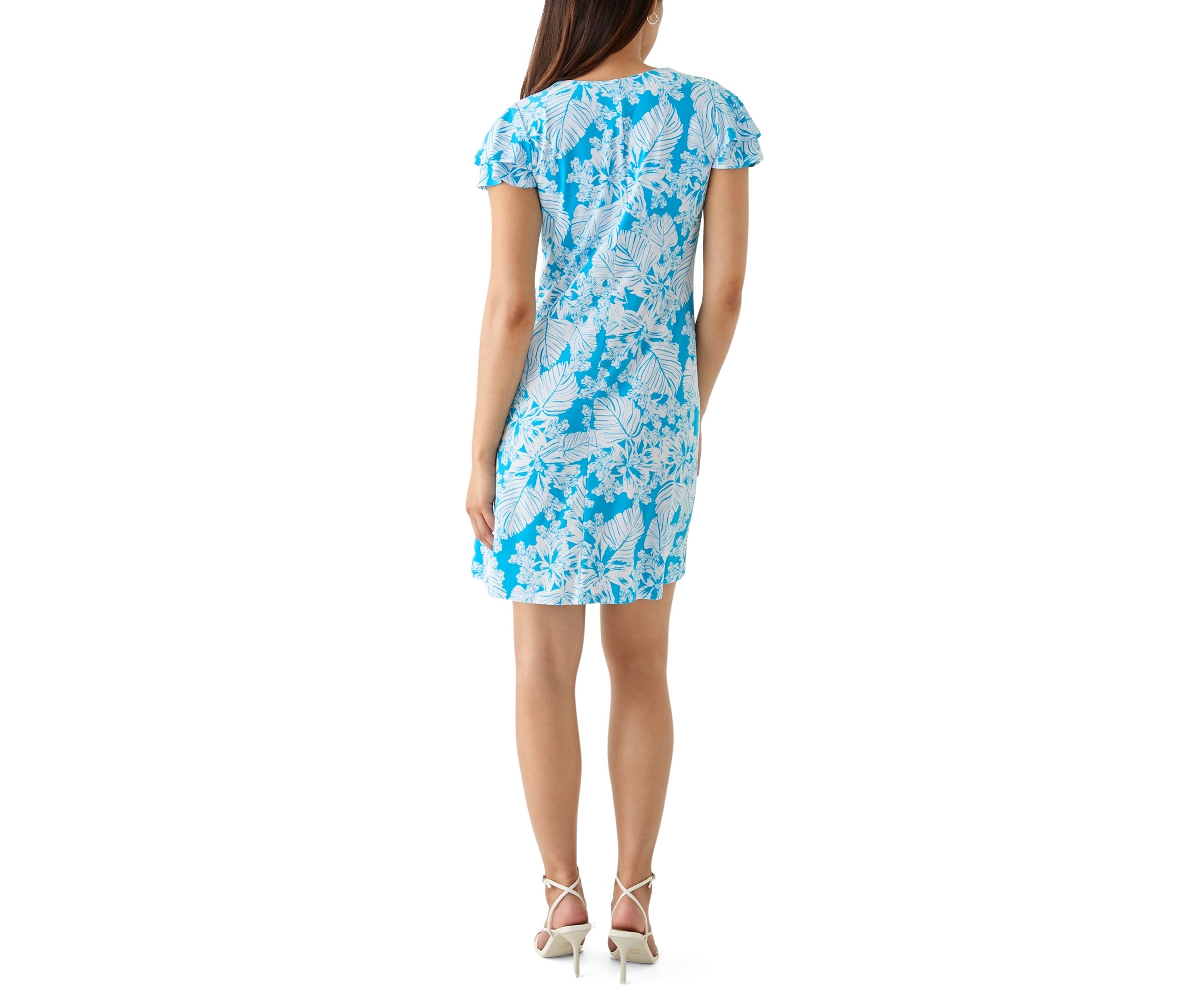 Womens Flutter Sleeve Printed Swing Dress