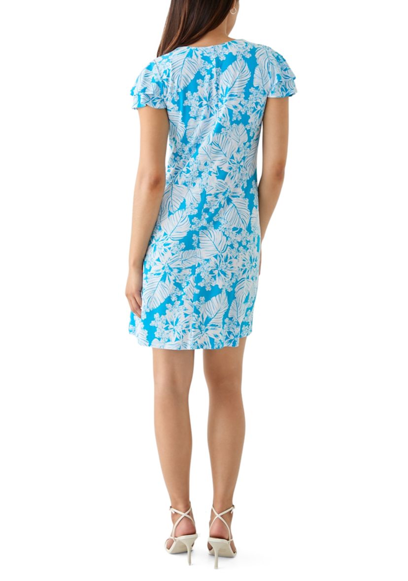 Womens Flutter Sleeve Printed Swing Dress