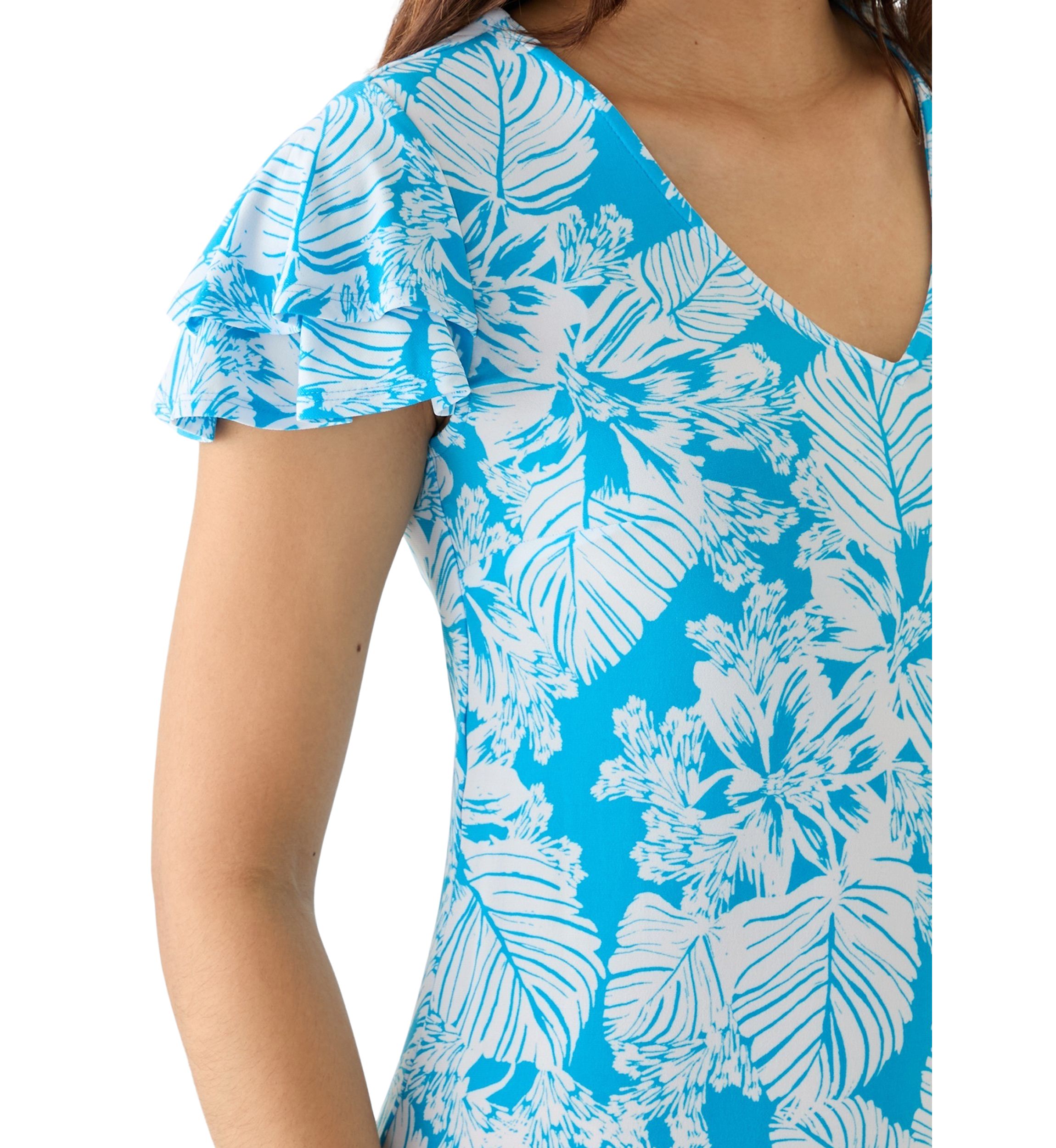 Womens Flutter Sleeve Printed Swing Dress