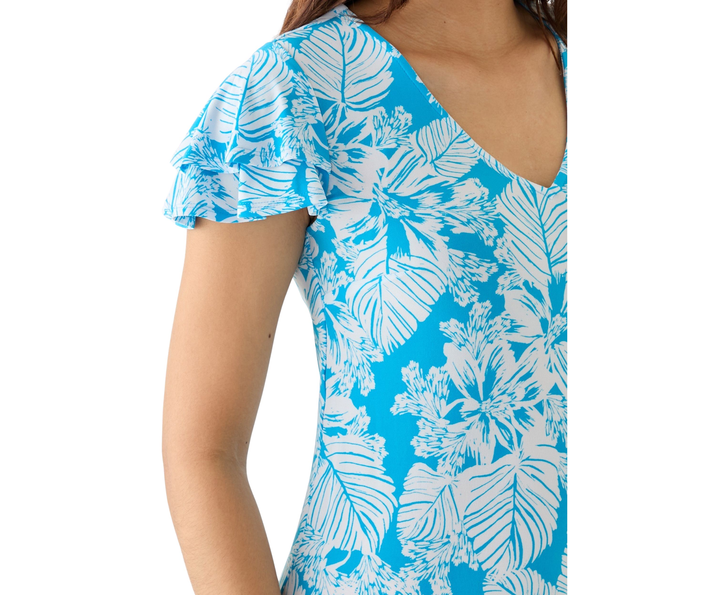 Womens Flutter Sleeve Printed Swing Dress