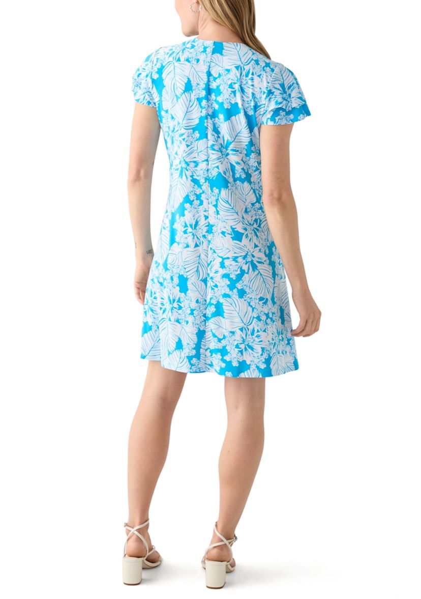 Petite Tropical Print Flutter Sleeve Mini Dress