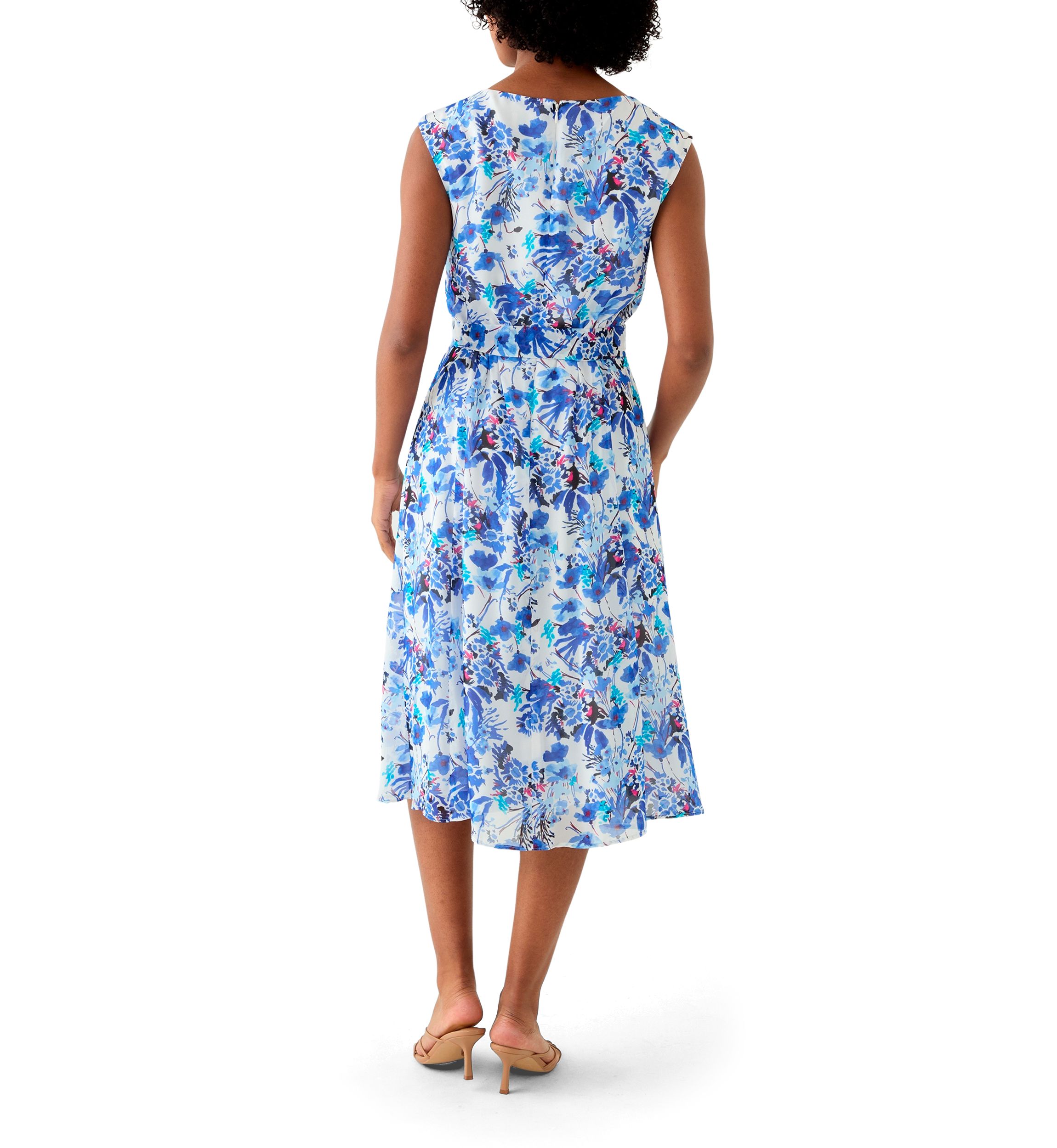 Womens Printed Cowl Neck Midi Dress