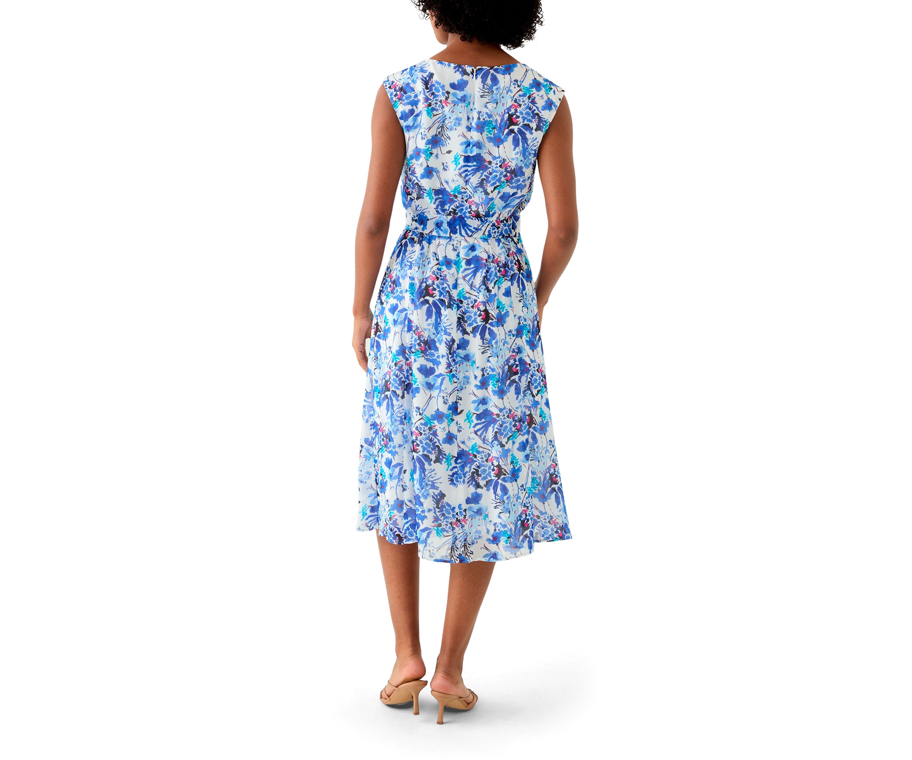 Womens Printed Cowl Neck Midi Dress