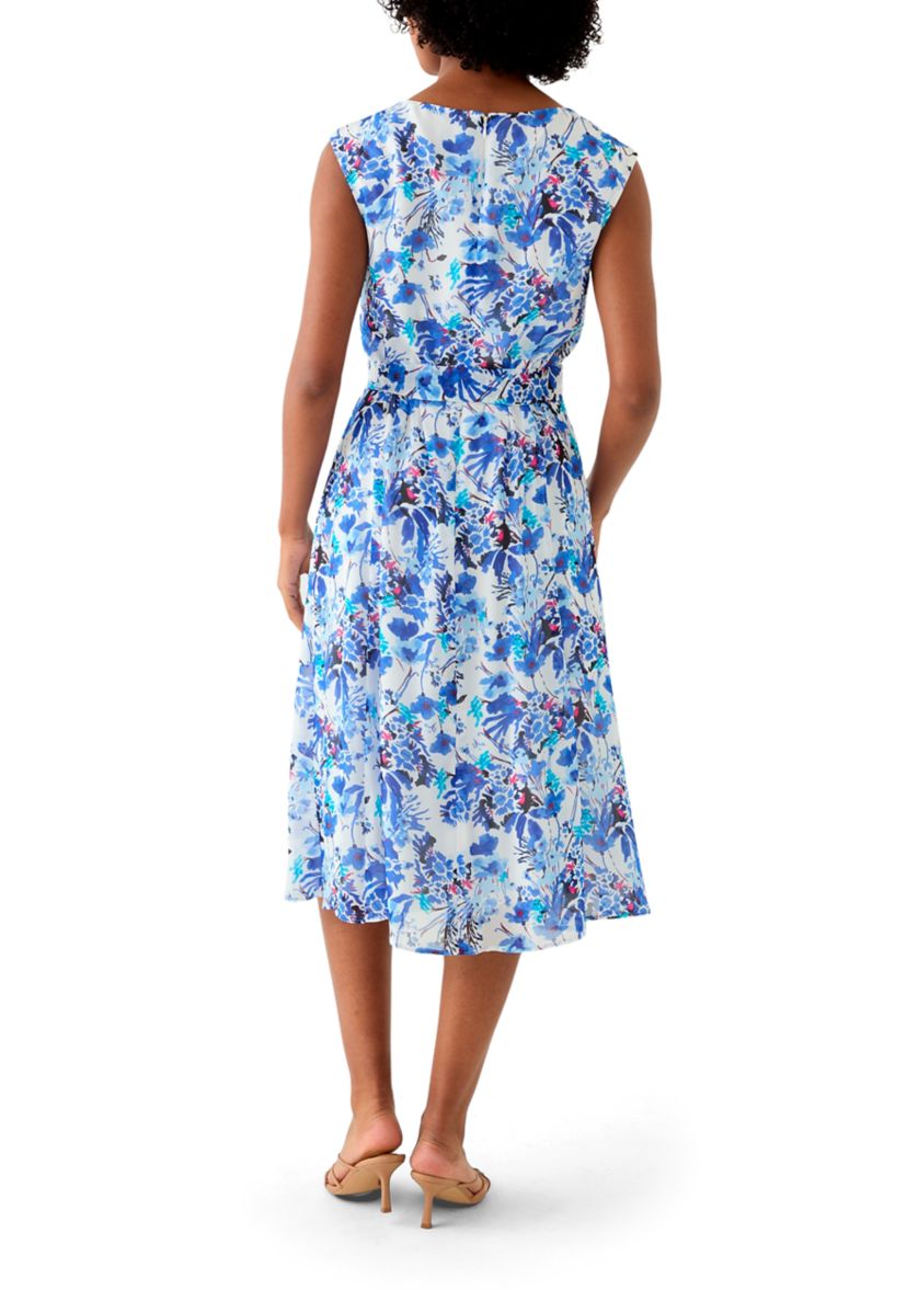 Womens Printed Cowl Neck Midi Dress