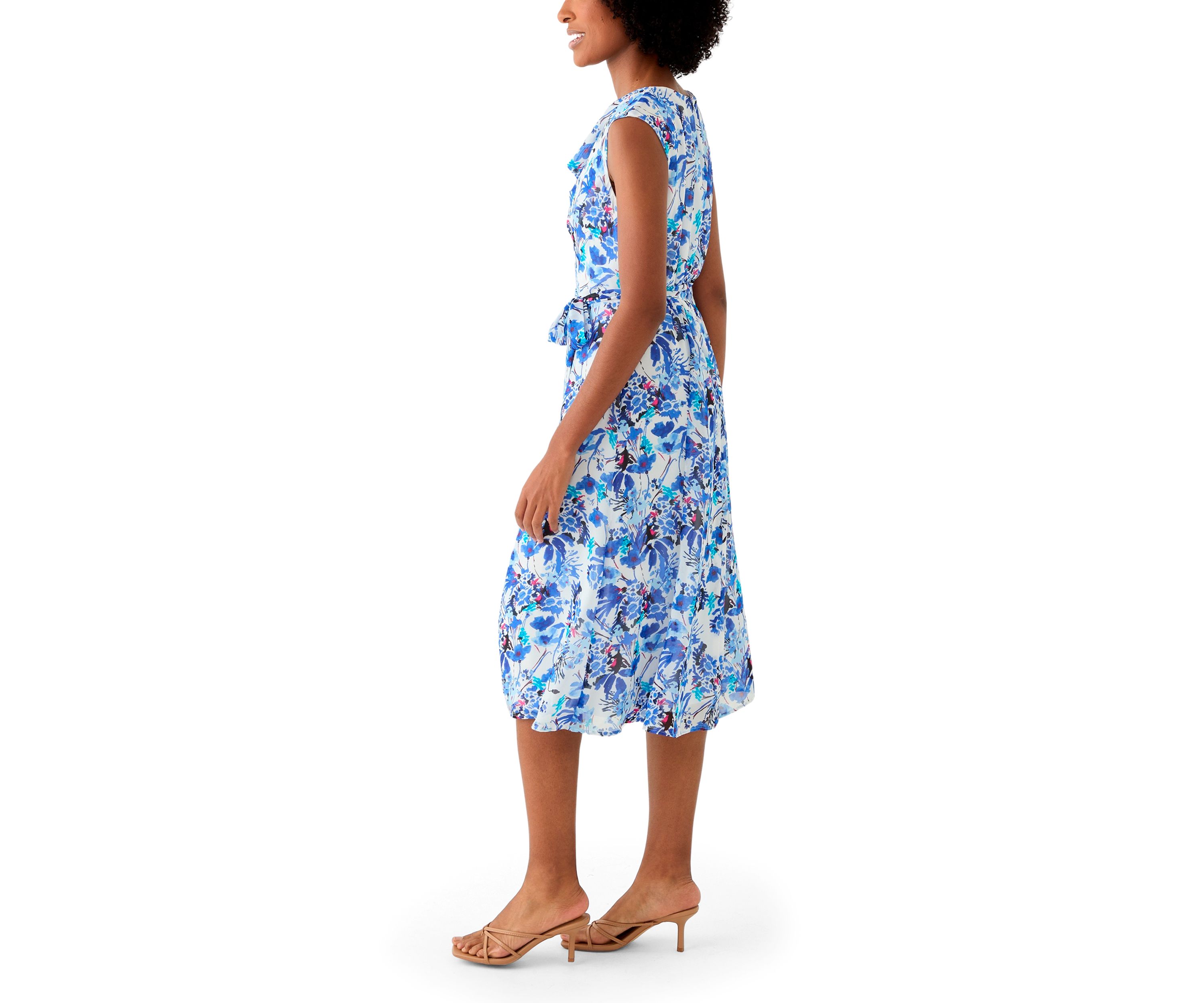 Womens Printed Cowl Neck Midi Dress