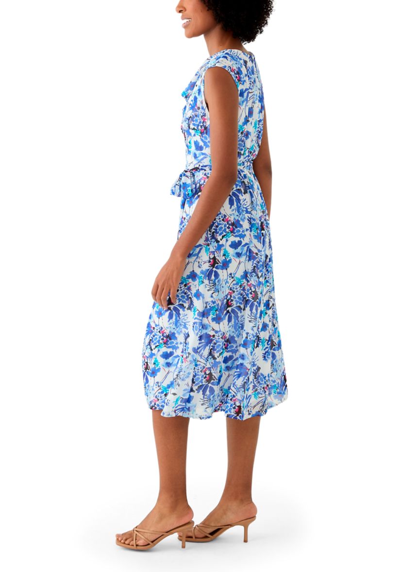 Womens Printed Cowl Neck Midi Dress