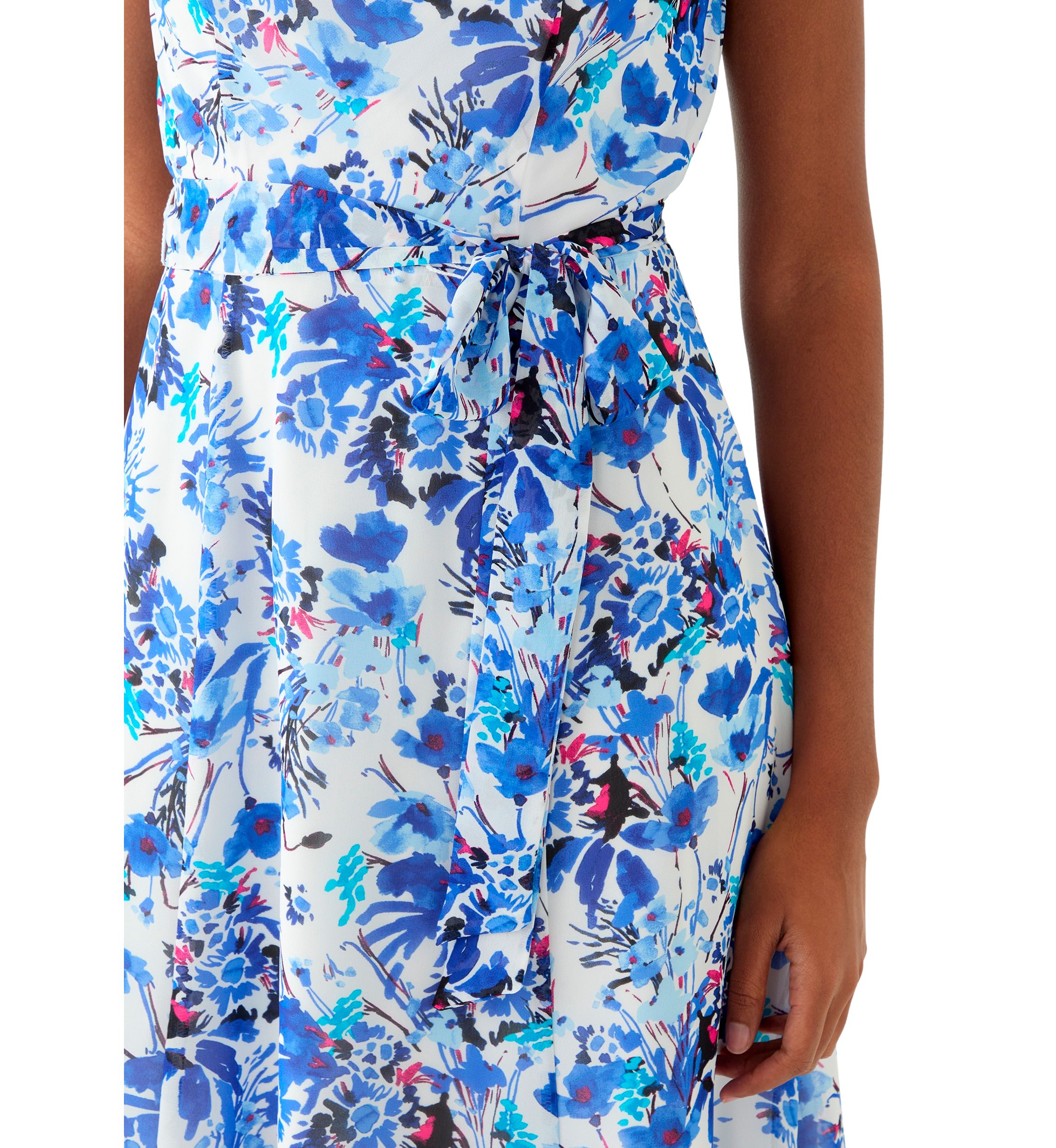Womens Printed Cowl Neck Midi Dress