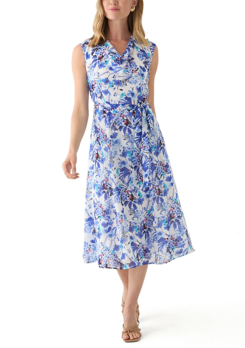 Petite Sleeveless Cowl Neck Floral Midi Dress