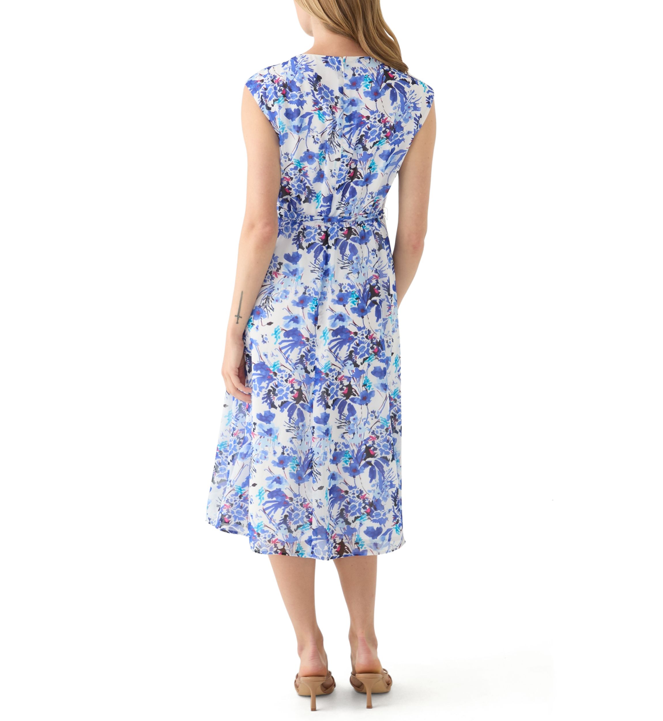 Petite Sleeveless Cowl Neck Floral Midi Dress