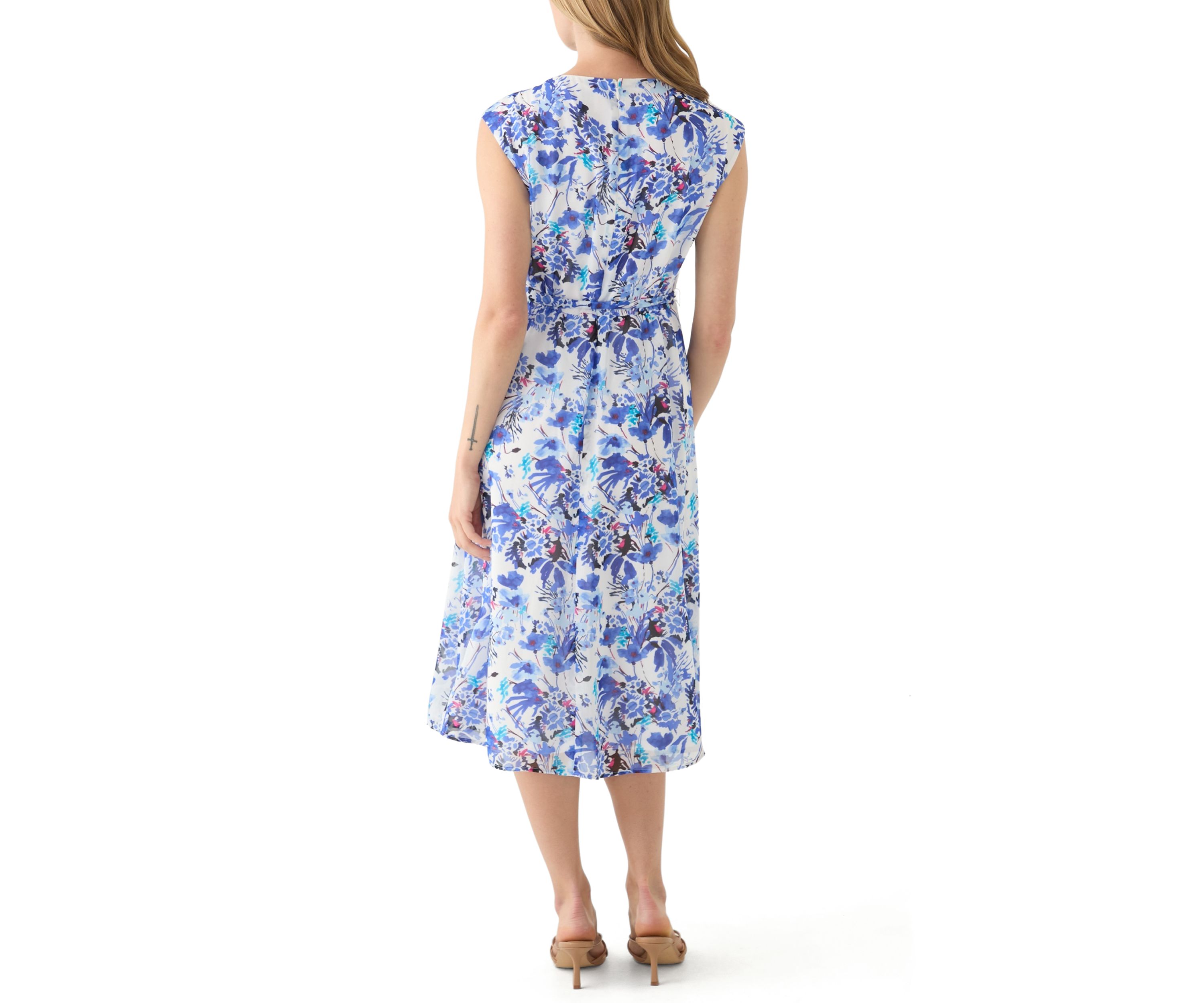 Petite Sleeveless Cowl Neck Floral Midi Dress