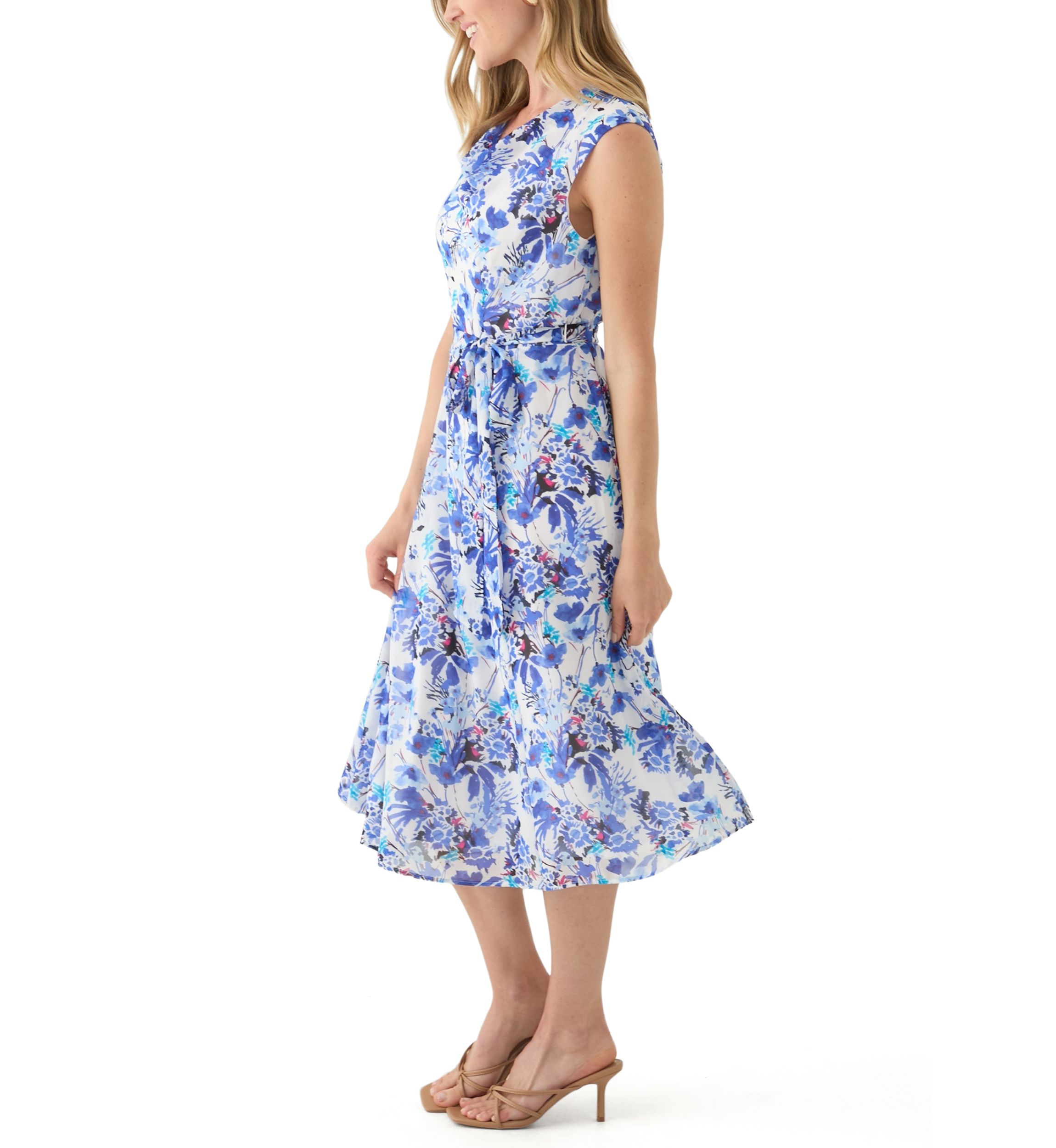 Petite Sleeveless Cowl Neck Floral Midi Dress