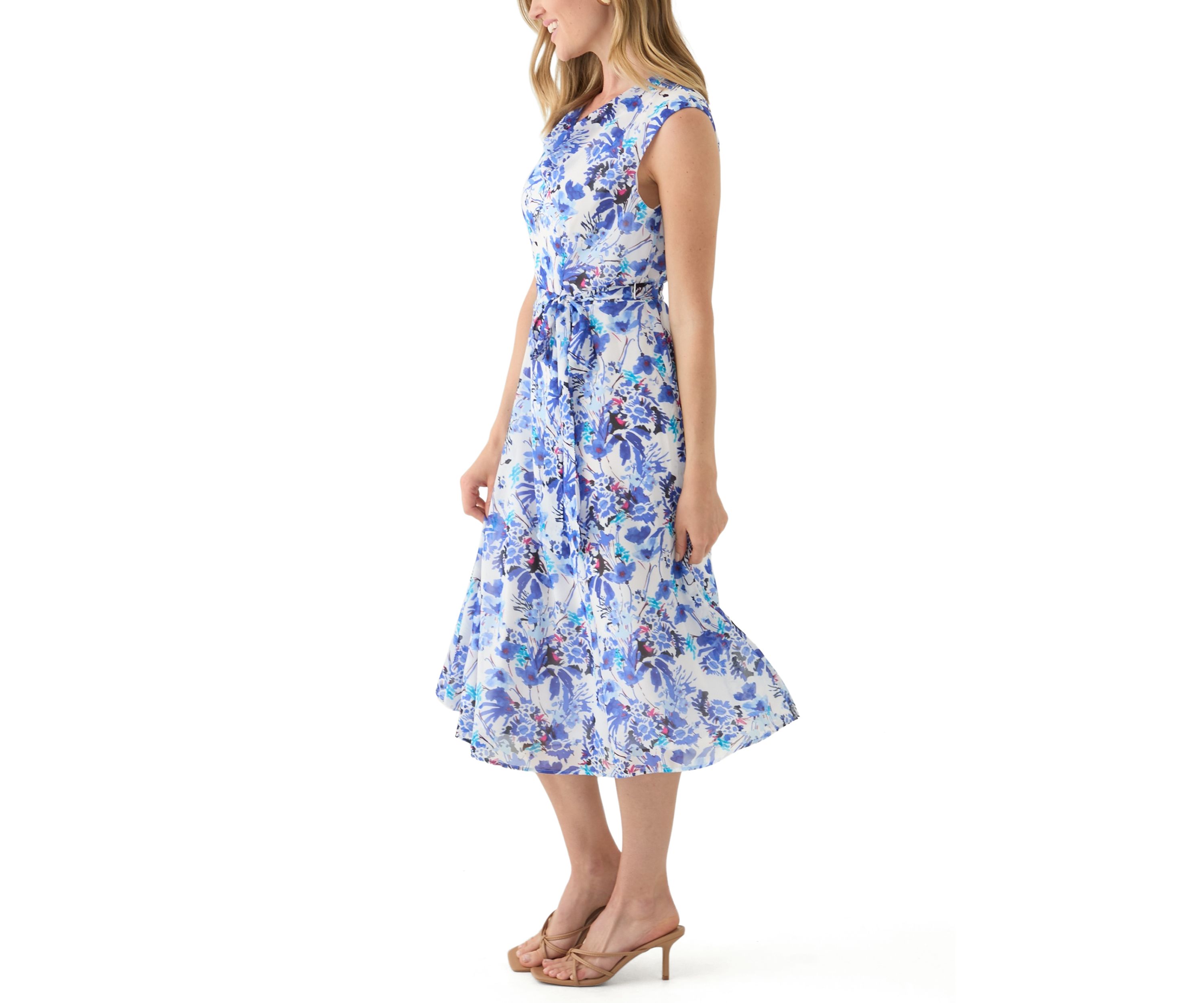 Petite Sleeveless Cowl Neck Floral Midi Dress